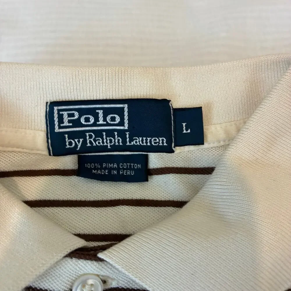 Vintage Polo Ralph Lauren Striped Polo Shirt Mens Large White Brown Stripes